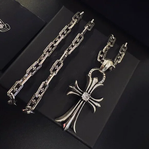 Chrome Hearts Sterling Silver Cross Pendant Necklace - Picture 2 of 8